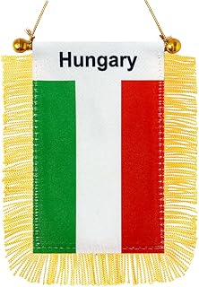 Hungary Hanging Flag Mini Small Hungarians Car Window Flags Banners Rearview Mirror Décor Hungary Flags with Suction Cup Golden Fringed Double Sided 3 X 5 Inch
