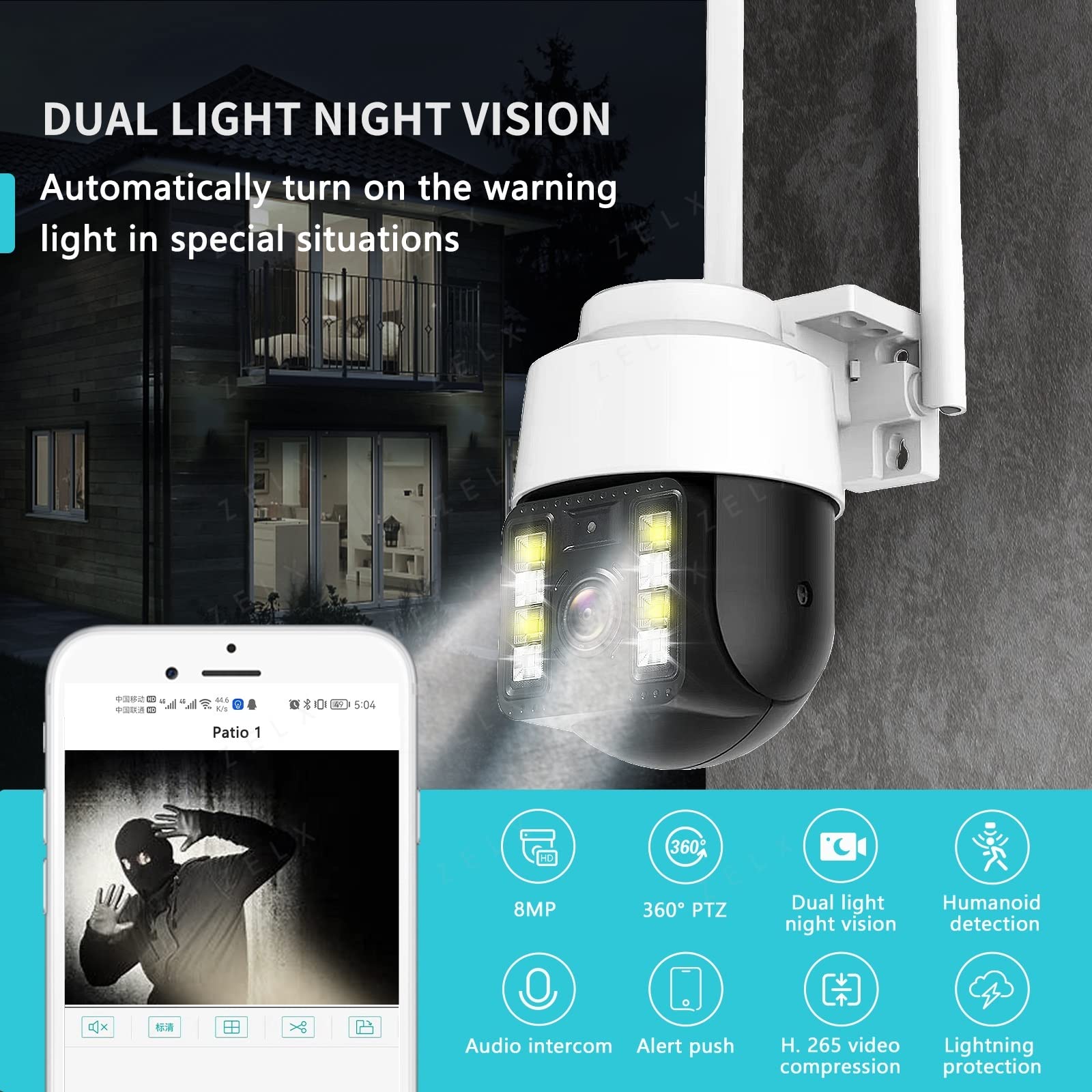 Kamera bezpieczeństwa, Kamera IP 3MP PTZ kolor zewnętrzny IR Night Vision dwukierunkowy dźwięk Mini domowa kopuła P2P bezprzewodowa kamera bezpieczeństwa nadzoru(Tuya 3MP Cam)