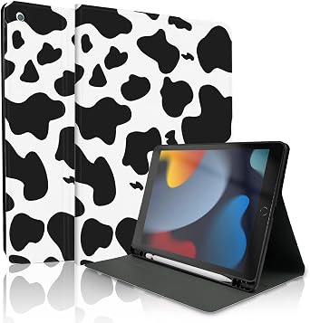 Case for iPad 9th / 8th / 7th Generation 2021/2020 / 2019 10.2 Inch - TPU Shockproof Frame and Folio Leather Cover [Pencil Holder, Auto Sleep/Wake] Black Cow