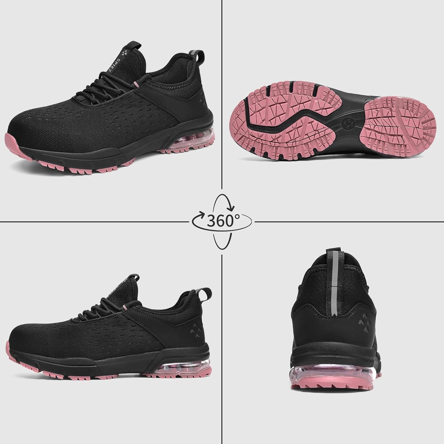 SPIEZ Women's Safety Shoes Lightweight - Air Cushioned Non-Steel Composite Toes, Puncture Proof, Fashion Slip on Work Shoes for Construction, Warehouse, Black Pink, Size 6-9.5 - Image 2