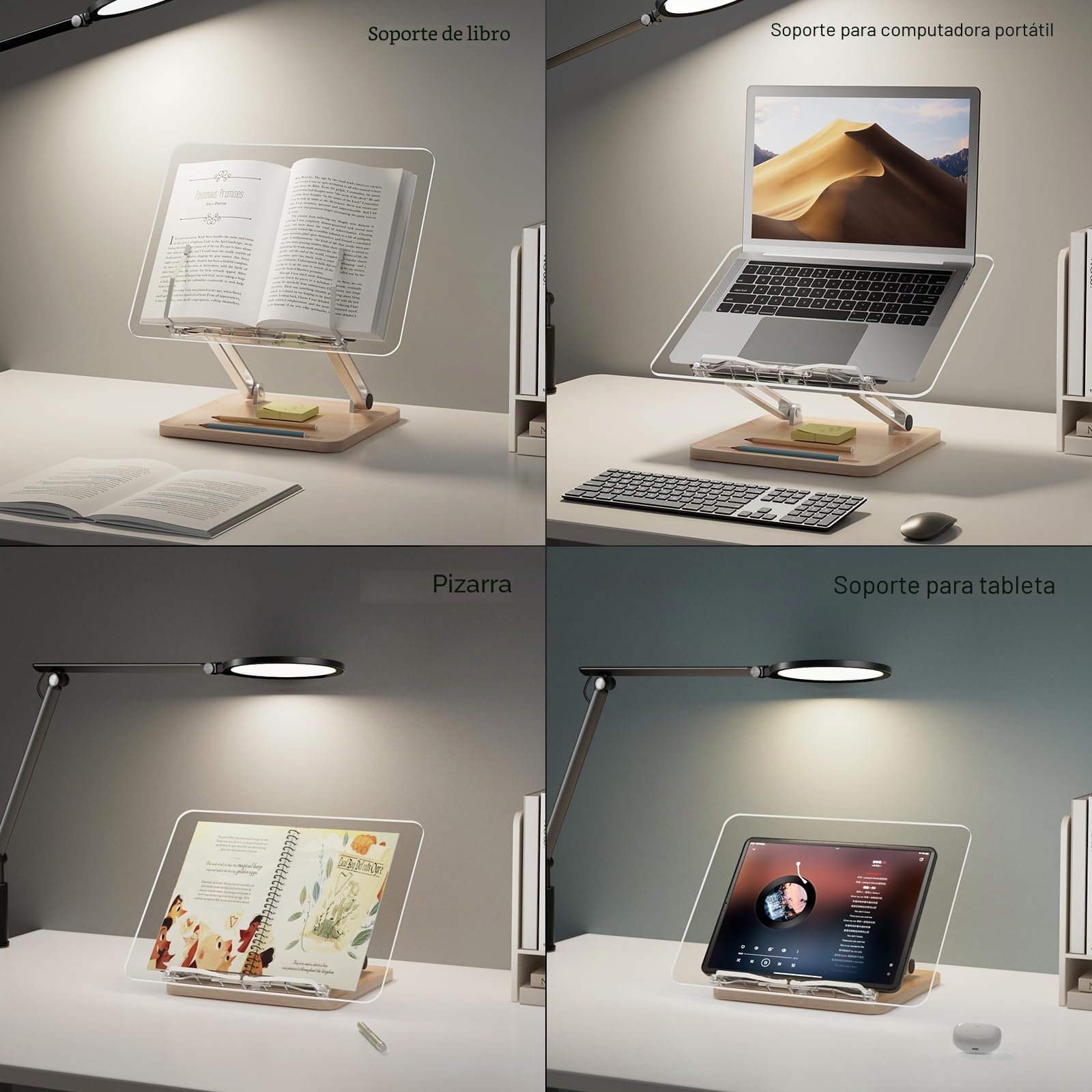 Soporte para Libros de Lectura, Atril Acrílico para Libros de Texto con Ranura para Bolígrafo, Ajustable y Plegable, Manos Libres, Compatible con Portátil y Tablet