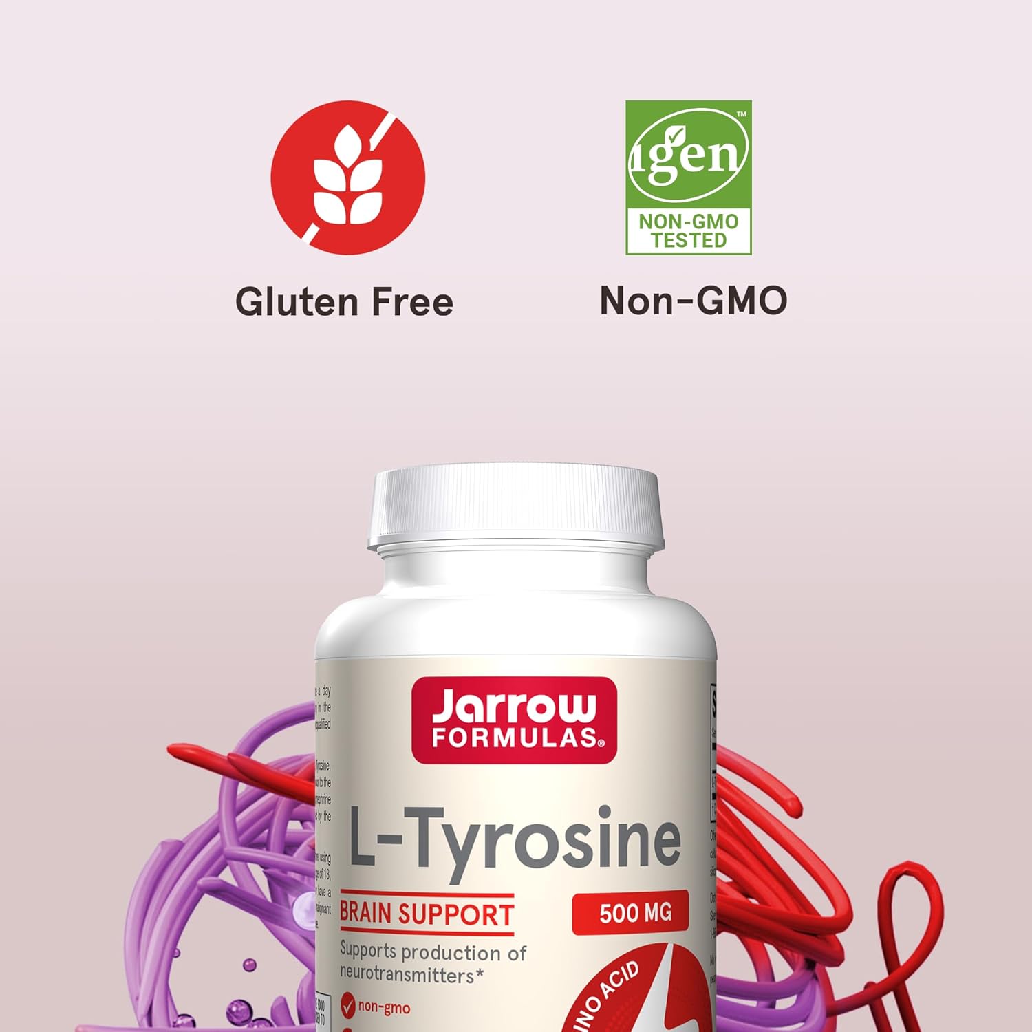 Jarrow Formulas L-Tyrosine 500 mg - 100 Capsules - Supports Brain Function - Brain Neurotransmitter Precursor - Free Form Amino Acid - Contains Pure Crystalline L-Tyrosine - 100 Servings(Pack of 12)