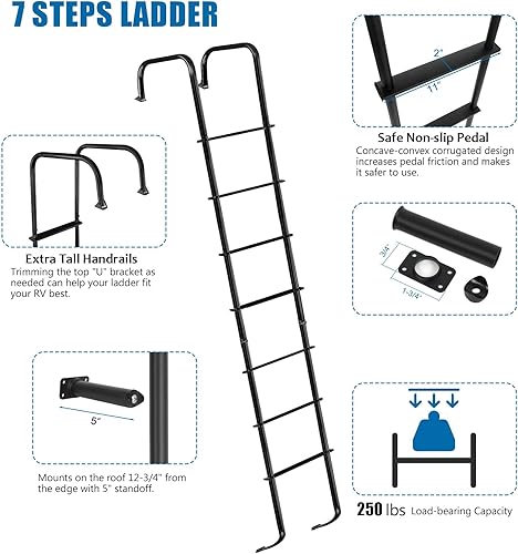 Miniatura 10 de OUTPRIZE Escalera universal exterior para caravana, escalera de aluminio para remolque de viaje, capacidad de 250 libras