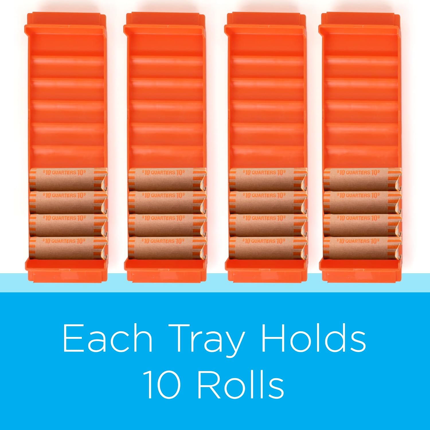 Rolled Coin Storage Organizer, Coin Wrappers Storage Coin Tray Set | Stackable for Optimal Storage | Color Coded Trays | Quarters - 4 Pack