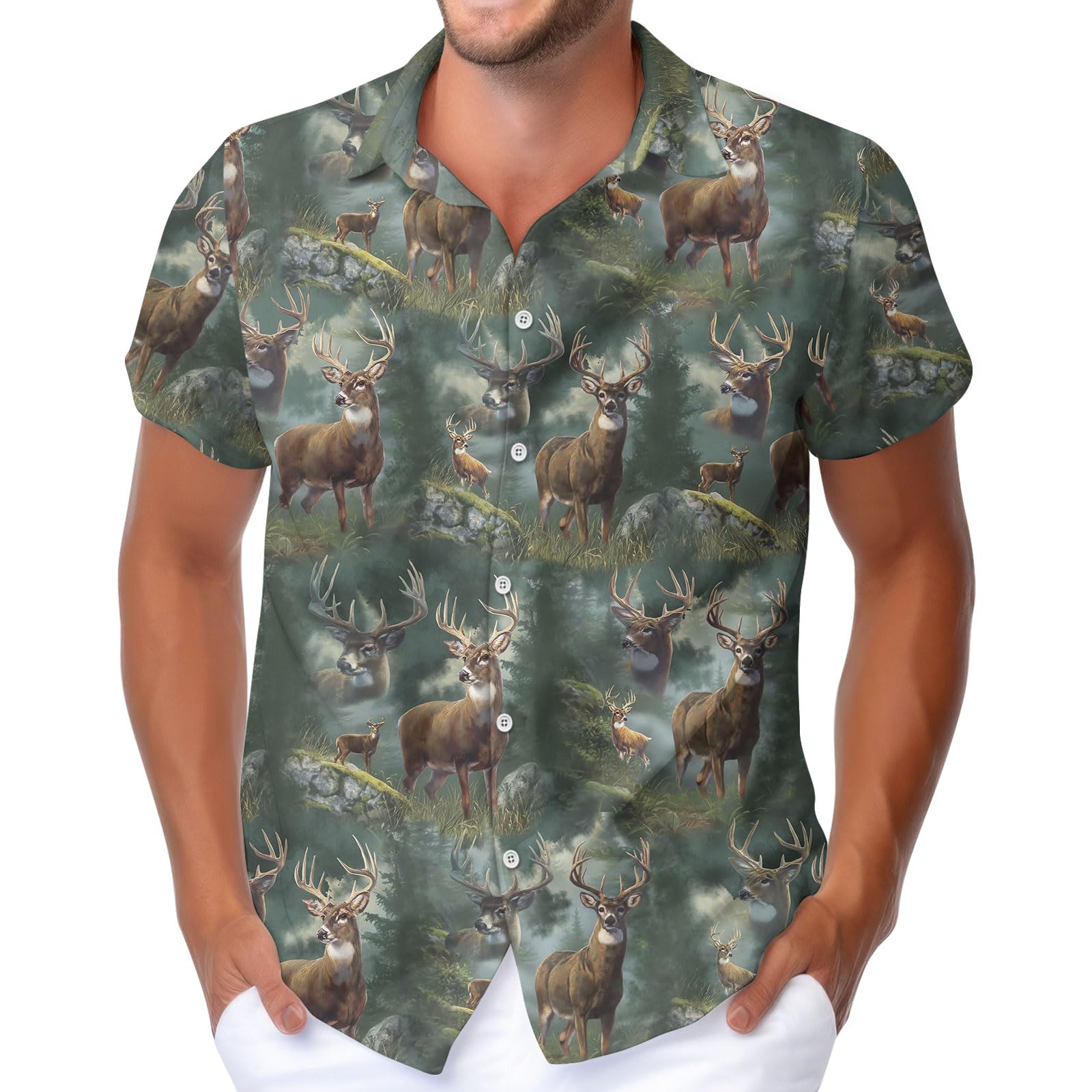 HUNTFAMI Hawaiian Button Down Shirt Unisex, Short Sleeve Floral Summer Shirt for Beach, Spring, Holiday &amp; Birthday Gift