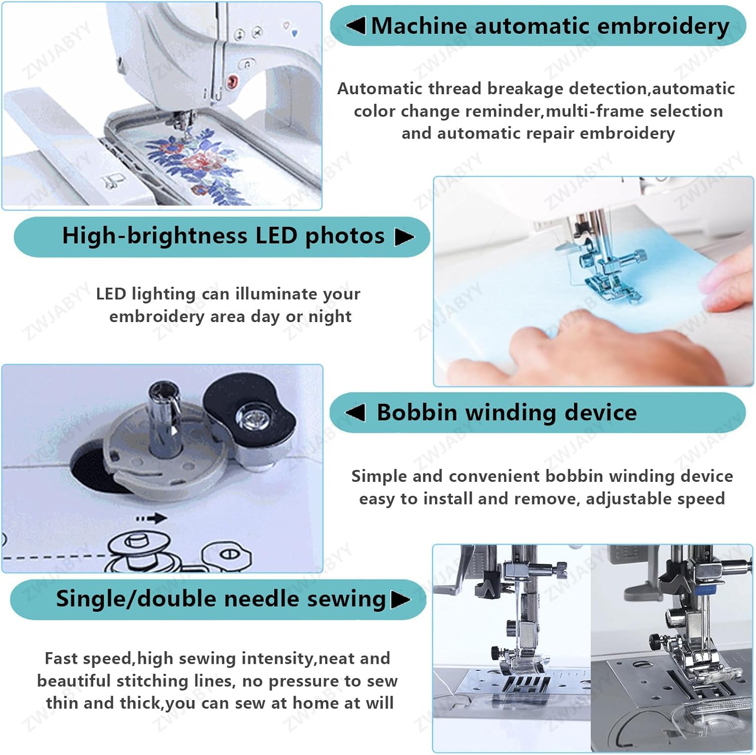 Sewing Machine,Embroidery Machine,Mini Household Portable Electric Sew,with 4x4/4x9.2in Embroidery Area and 7" LCD Touch Screen,USB Port,for Amateurs Beginners Embroidery Safety