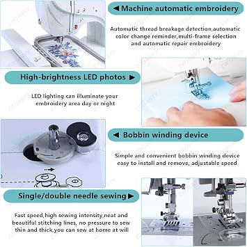 Sewing Machine & Quilting Sewing Machine, Computerized Self-Threading Sewing Machine, 132 Built-in Stitching, Extension Table, 7 LCD Touch Screen Automatic Embroidery Machine