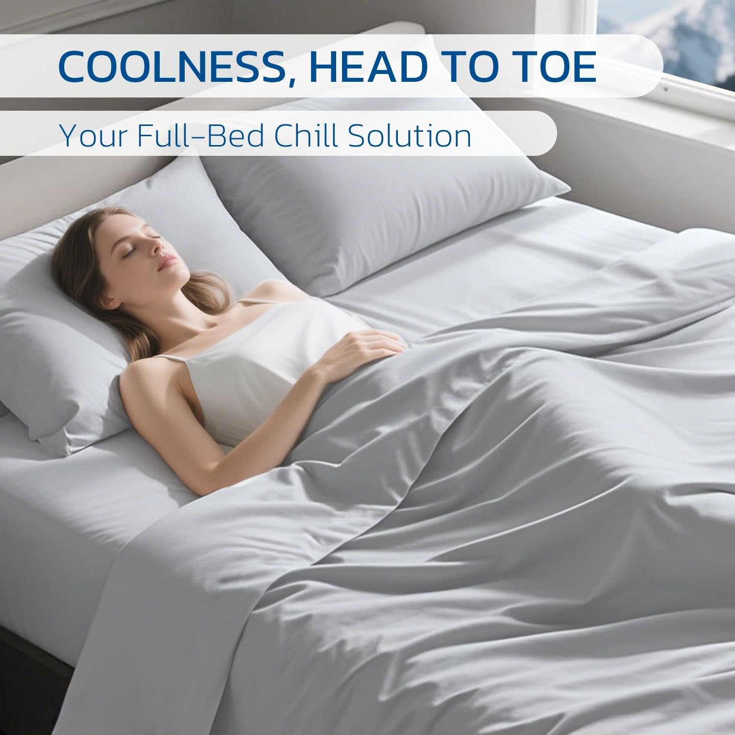 Degrees of Comfort PolarEdge Pro Cooling Sheet Full Size, Luxury Cooling Bedding with Coolmax, Deep Pocket Up to 15 Inches, Moisture-Wicking & Breathable for Hot Sleepers, 4 Pieces Grey