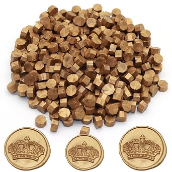 250pcs Wax Seal Beads Antique Gold, Andotopee Premium Sealing Wax Beads for Stamp Seals, Octagon Seal Stamp Pellets Refill Pack for Wedding Invitation, Letter Envelope, Scrapbook DIY, Bridal Crafts