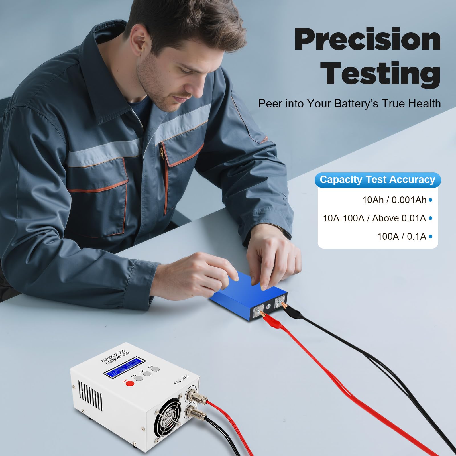 Tester per batteria da 85 W, tester di capacità, tester di capacità della batteria | Tester elettronico per batteria con display LCD, ricarica 5 A, scarica 20 A, 12 x 15,5 x 8,5 cm