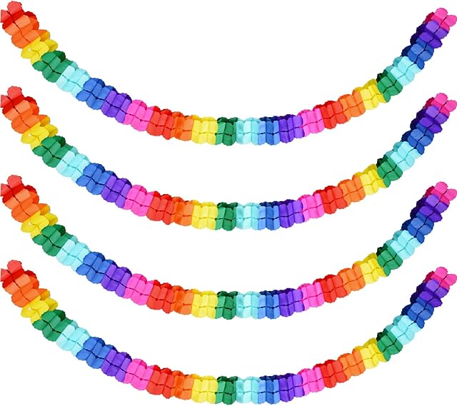4 Pack Colorful Four-Leaf Clover Paper Flowers Garland Decorations Reusable Party Streamers Hanging Garland Tissue Flower Carnival Ornament for Birthday Wedding Baby Shower Party Home Nursery Decor