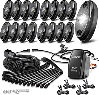White Rock Lights,LEDMIRCY R1 LED Pure White Rock Lights 16PCS with Rocker Switch Wire Harness Kit Super Brigh Luces para Carro for Trucks ATV UTV Off Road Boat High Power Light Waterproof Shockproof