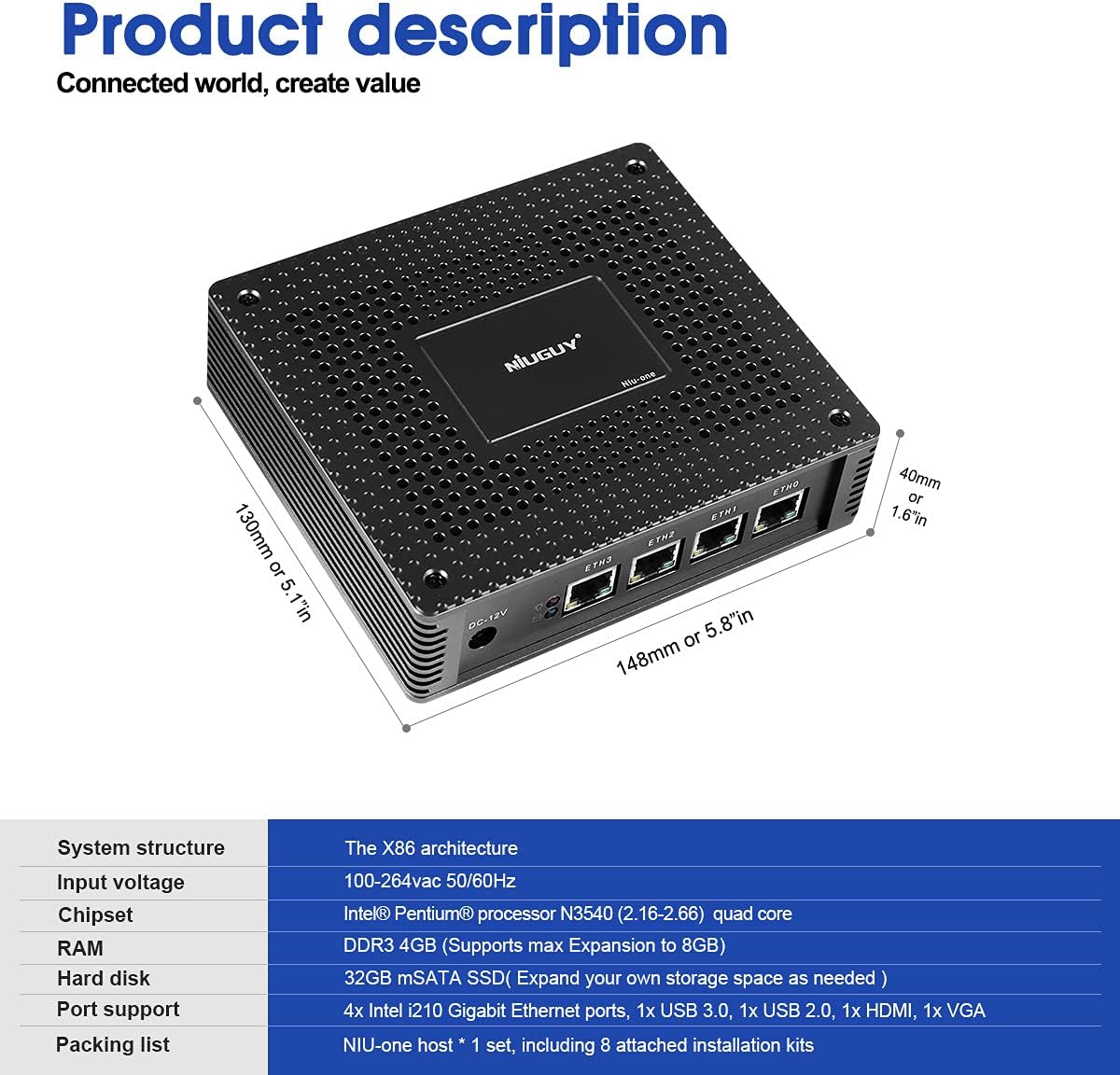 Super Big Clearance! NiuGuy® 4 Port, Firewall Micro Appliance/Mini PC, VPN, Router, IPC, Intel Pentium N3540 4-core, AES-NI, 4GB RAM, 32GB mSATA SSD(Black) 🔥 NiuGuy® 4 Port, Firewall Micro Appliance/Mini PC, VPN, Router, IPC, Intel Pentium N3540 4-core, AES-NI, 4GB RAM, 32GB mSATA SSD(Black)