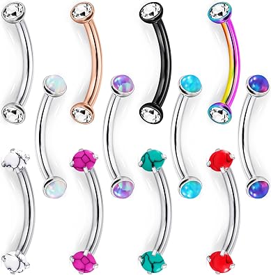 Jenxnjsjo 16g 8/10mm Eyebrow/Rook/Snug/Vertical-Labret/VCH/Snake-Eyes/Anti-Tragus/Cartilage/Daith/Belly-Button/Bridge/Hood/Surface Curved Barbell Piercing Jewelry for Women Men