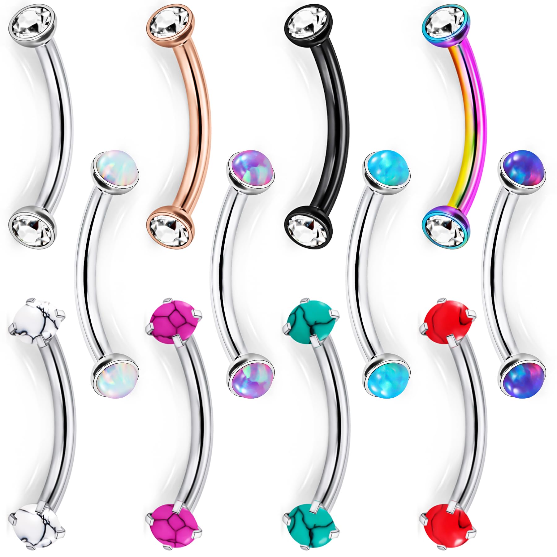 Jenxnjsjo 16g 8/10mm Eyebrow/Rook/Snug/Vertical-Labret/VCH/Snake-Eyes/Anti-Tragus/Cartilage/Daith/Belly-Button/Bridge/Hood/Surface Curved Barbell