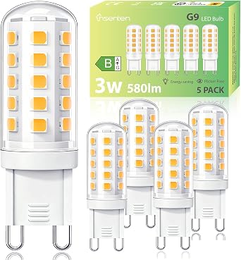 G9 Led Bulbs Warm White 3W 580LM Class B, Equivalent to 40W 33W 28W G9 Halogen Bulb, 3000K AC 220-240V No Flicker Non-Dimmable Energy Saving Light GU9 Bulbs for Home Lighting Pack of 5 [Energy Class B]