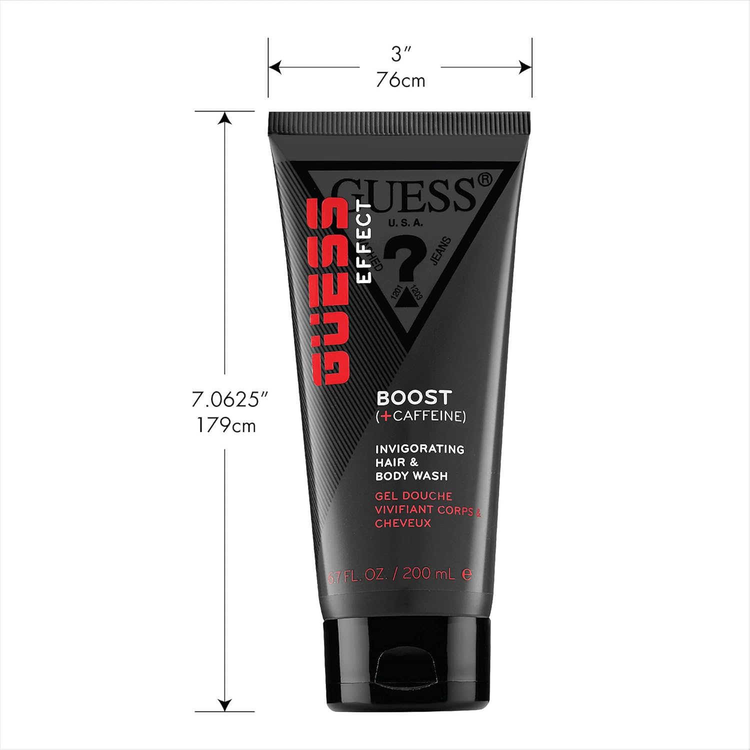 GUESS Effect Grooming BOOST 2-in-1 Hair and Body Wash with Caffeine for Men, 6.7 Fl Oz (Pack of 2)
