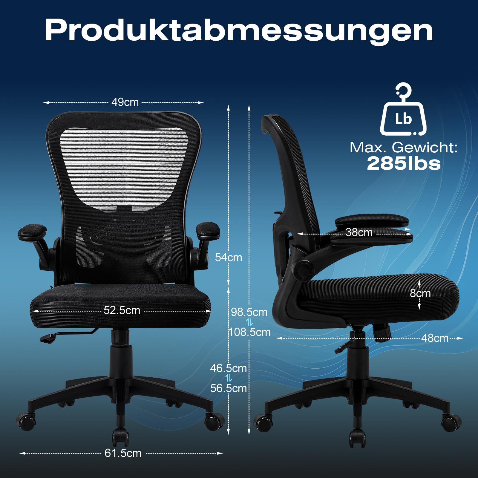 Hellove Home Office Schreibtischstuhl, Ergonomischer Computer-Mesh-Arbeitsstuhl mit mittelhoher Rückenlehne, höhenverstellbarem, bequemem Sitz, Drehstuhl mit hochklappbaren Armlehnen