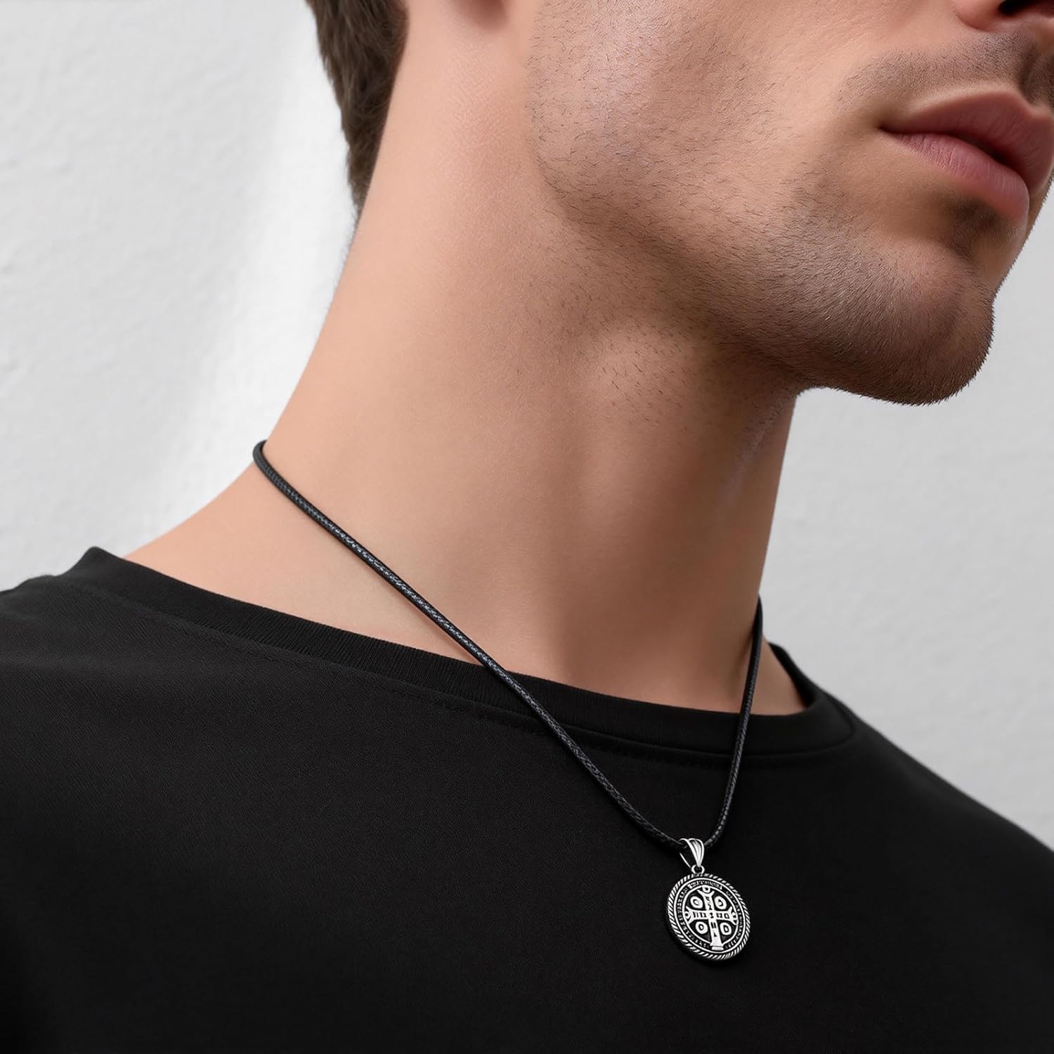 St. Benedict Necklace for Women Men: 925 Sterling Silver Exorcism Saint Benedict Necklace Pendant Medal De San Benito Anillo Catholic Christian Cross Protection Jewelry Gifts