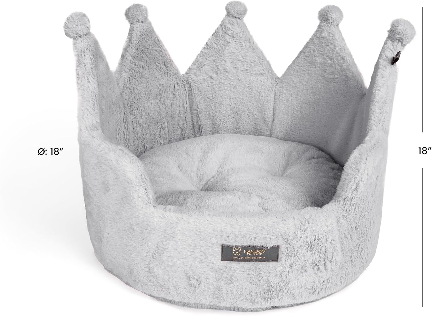 NANDOG Crown Dog Bed for Small Dogs & Cats – Soft Plush Round Pet Bed, Cozy Royal Design, Comfortable Indoor Puppy Bed for Crate or Kennel, Light Gray, Medium