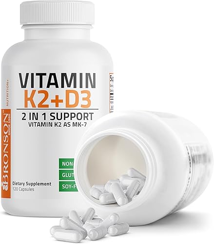 Vista 18 de Bronson Suplemento de vitamina K2 D3 (MK7) Fórmula sin OMG Vitamina D3 5000IU (125 mcg) y 90 mcg K2 MK-7, complejo D y K fácil de tragar, 60 cápsulas