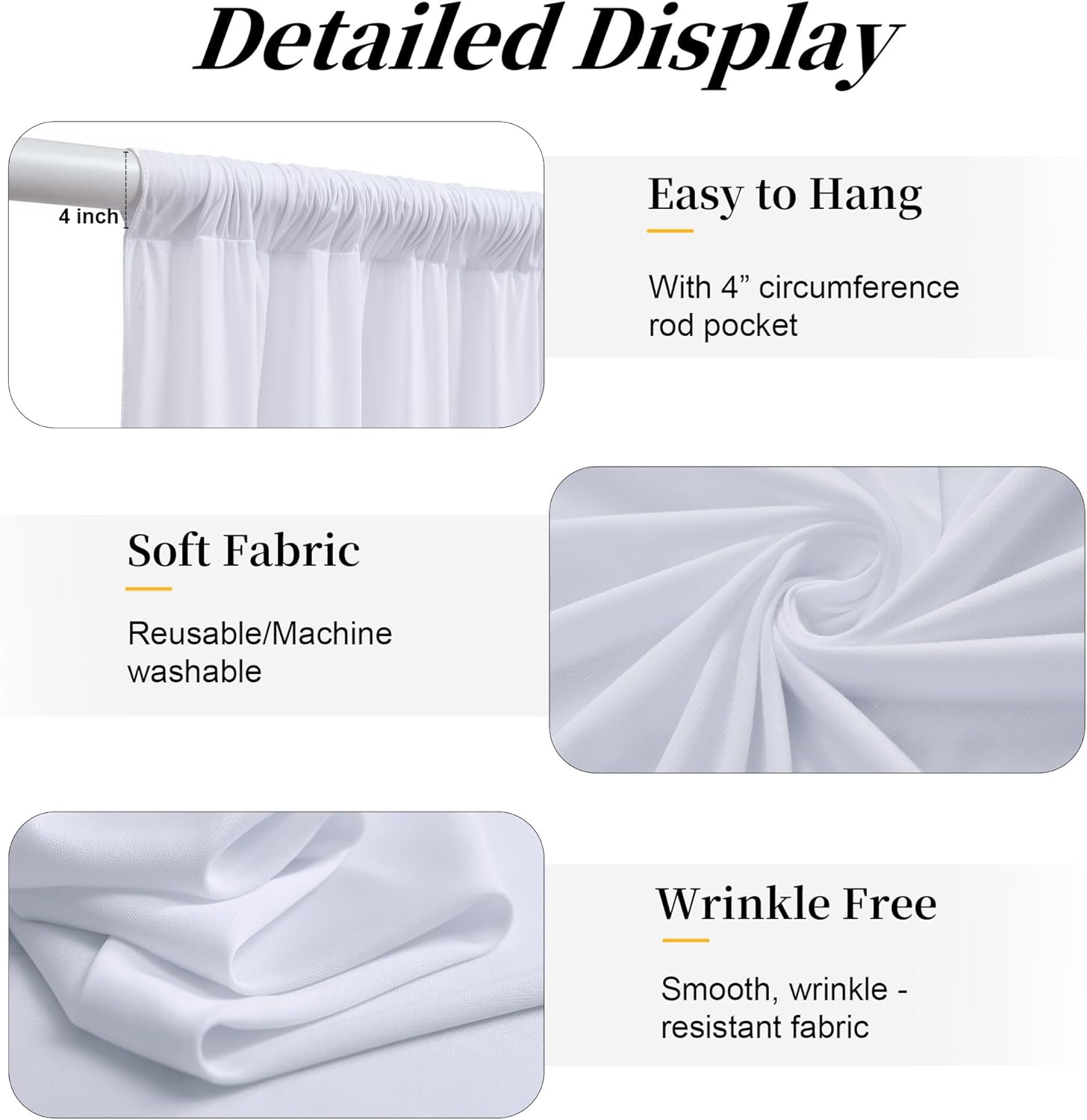 10ft x 14ft White Backdrop Curtains for Parties, 2 Panels Wrinkle Free Photo Backdrop Back Drop Cloth for Wedding Birthday Photography Background Decor