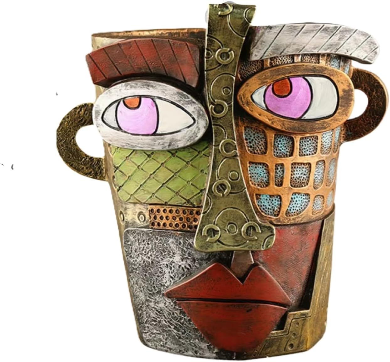 Colorful Retro Picasso-Style Abstract Art Face Planter Urn, Flower Pots for Indoor Flowers, Garden, Balcony Decorations, Plant Accessories (Small)