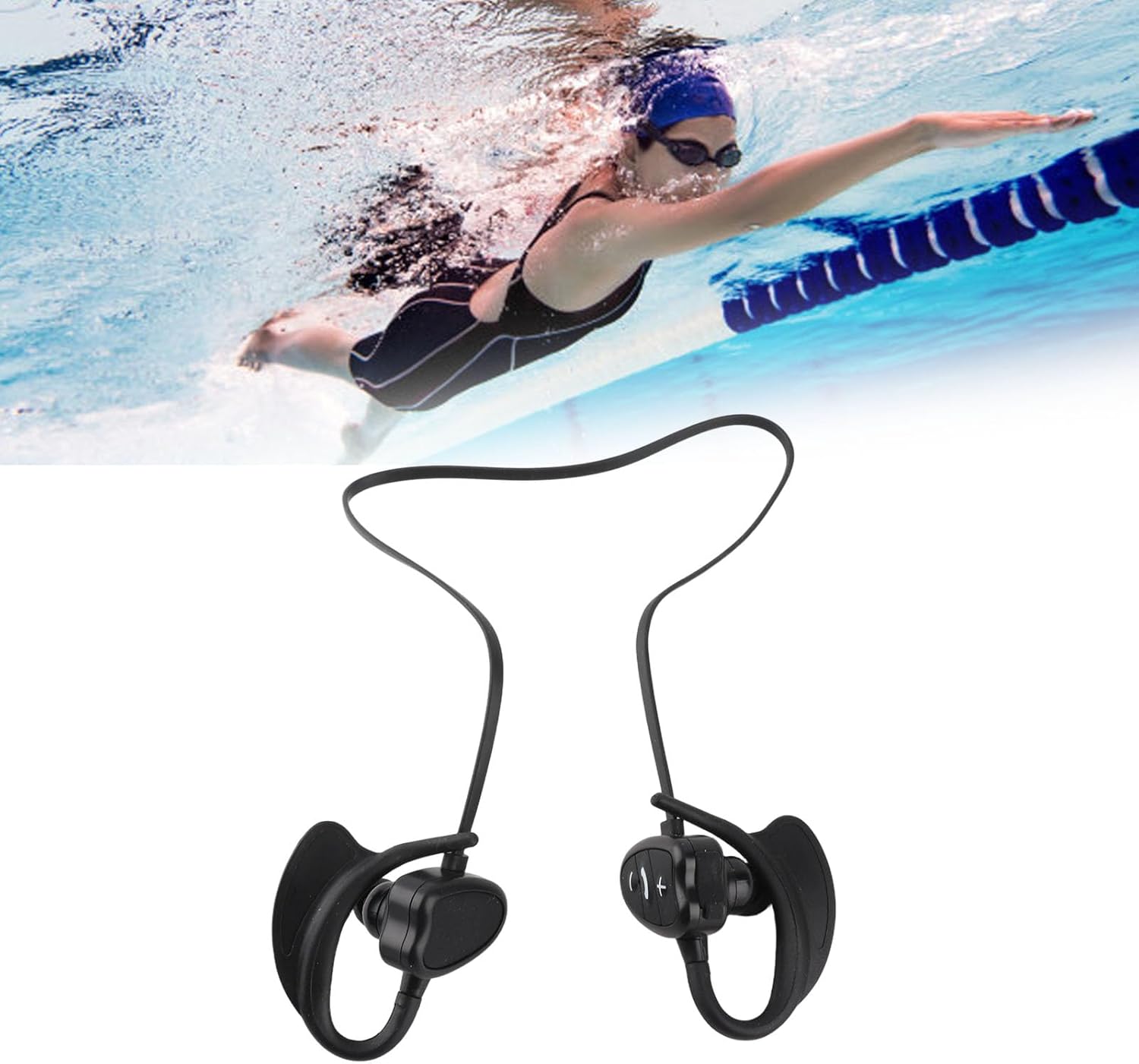 Jiawu Swimming Headphones IPX8, in Ear Earbud Headphones with BT 5.0, Underwater Headphone for Swimming, Sports Headphone for Swimmings, Running and Cycling (Black)