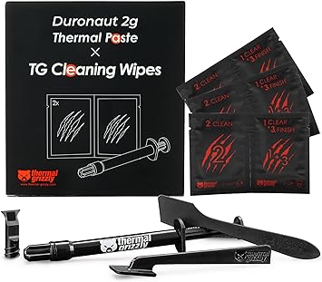 Thermal Grizzly - Duronaut - Enhanced Durability & High Performance Thermal Paste - for Maximum Conductivity While Overclocking CPU/GPU/PS4/PS5/Xbox with 12 Cleaning Wipes 6 Wet & 6 Dry 2g + Wipes