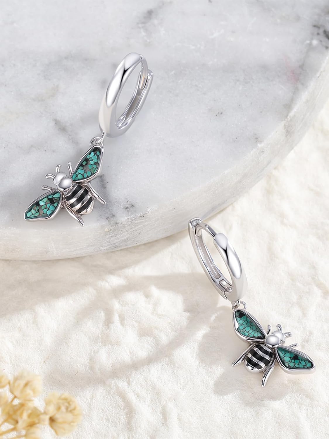Bee Earrings For Women 925 Sterling Silver Turquoise Honey Bee Hoop Earrings Jewelry Animal Earrings Gifts - Image 2