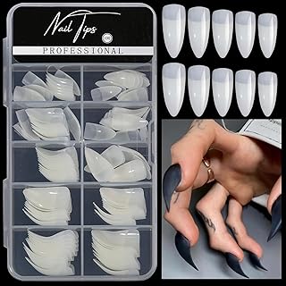 100PCS Medium Stiletto Nail Tips,10 Sizes Artificial Press on Nail Tips Halloween Style Natural Stiletto False Eagle Claw Art for Nail Salons (Natural)