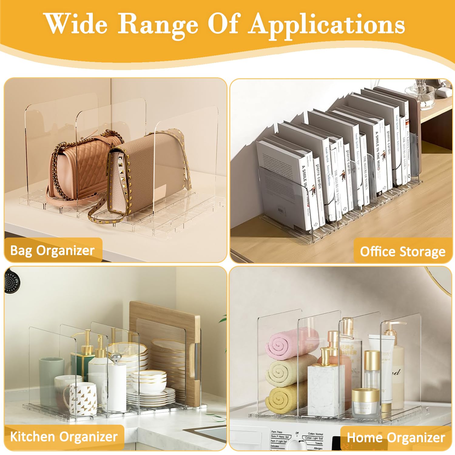10 Séparateurs de Sacs à Main, Séparateur D'étagère Organisateur Transparent Réglable avec Base à Fentes et Diviseurs Ajustables pour Chambre à Coucher, Chambre et Cuisine