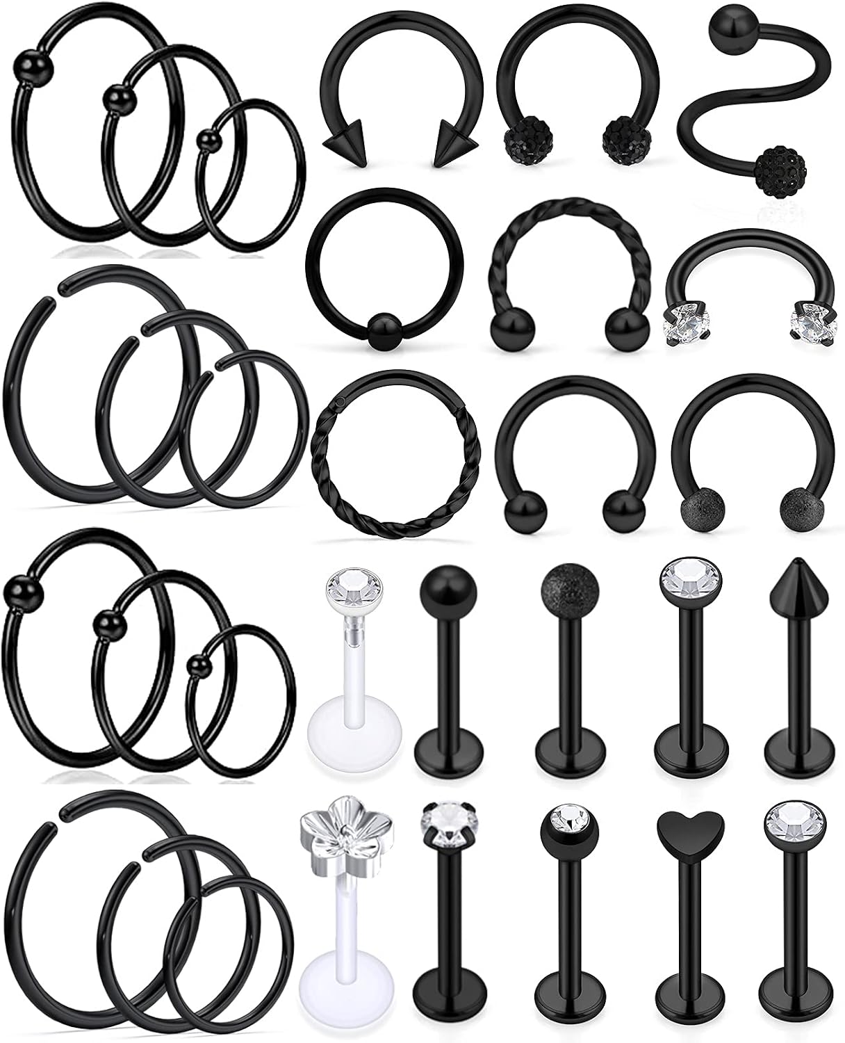 Ocptiy Cartilage Earring Stud Forward Helix Tragus Earrings Stainless Steel Labret Lip Medusa Monroe Piercing Ring Stud for Women Men 16G