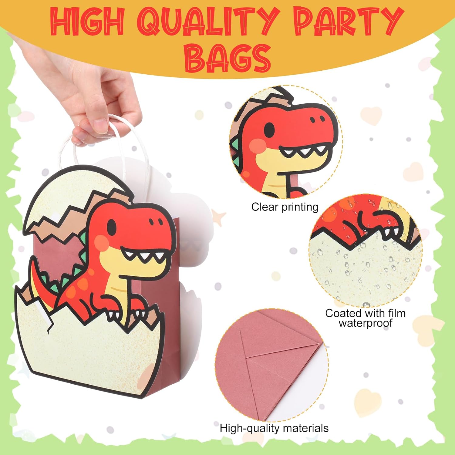 Tosstuki 24 Pcs Dinosaur Party Favor Bags 3D Dinosaur Birthday Gift Goodie Bags with Handles Little Dino Treat Paper Bag for Candy Dino Themed Birthday Party Decorations Supplies - Image 3