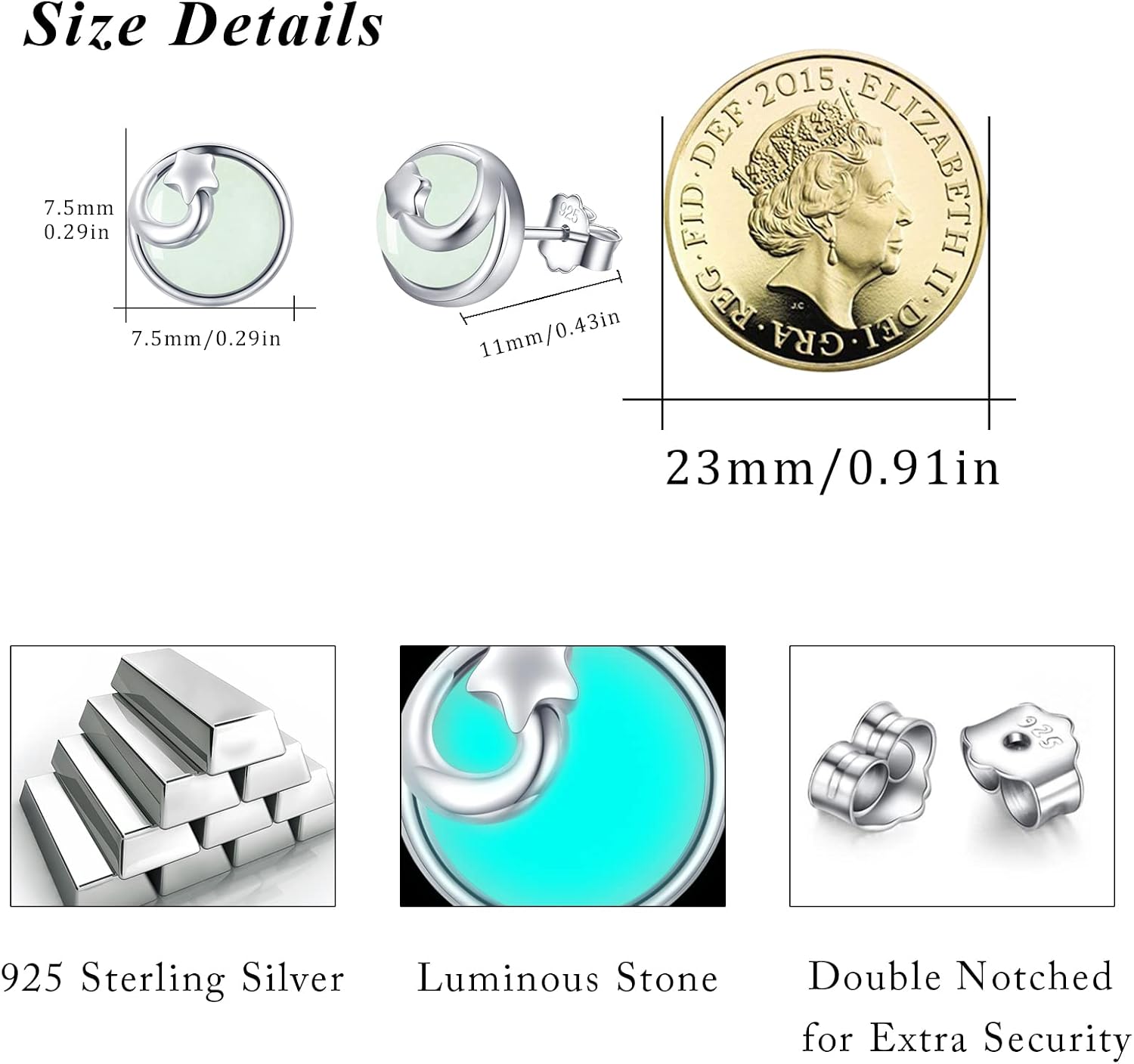 Star Earrings Women 925 Sterling Silver Glow Luminous Stud Earrings Hypoallergenic Tiny Earring Luminous Jewellery Gifts Valentines for Daughter Girls - Image 3