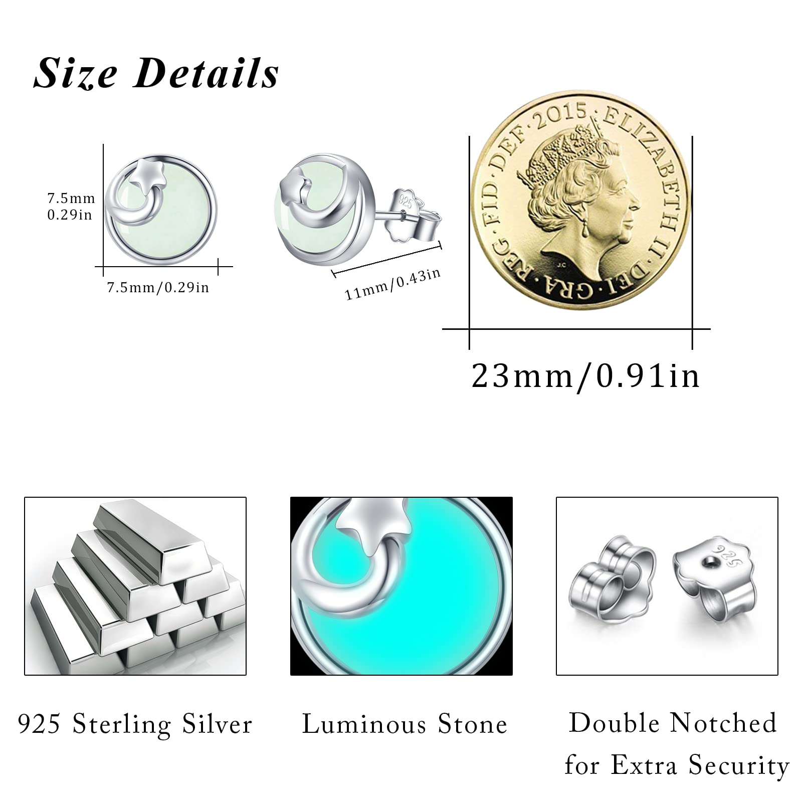 Orecchini luminosi da donna Orecchini a stella in argento sterling 925 Piccoli orecchini a bottone Nottilucenti Gioielli Nottilucenti Regalo di Natale per ragazze Donne Bambini Mamma Fidanzata Figlia