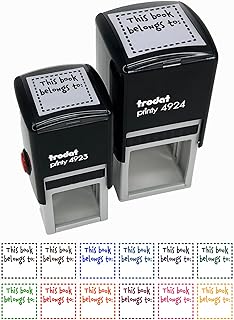 This Book Belongs to Dashed Border Self-Inking Rubber Stamp Ink Stamper - 1 Inch Small - Blue Ink