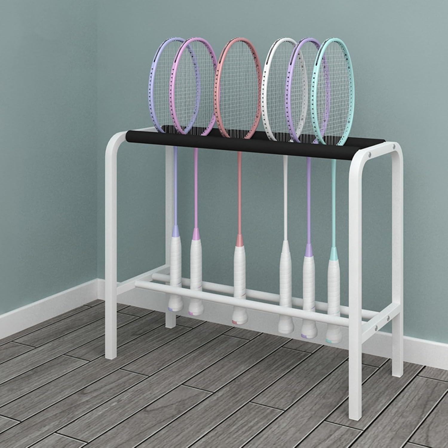 Heavy Duty Tennis Racket Storage Rack Floor Standing Badminton Racquet Storage Rack Tennis Racquet Holder with Sponge Protection Tennises Racket Display Stand(Black)