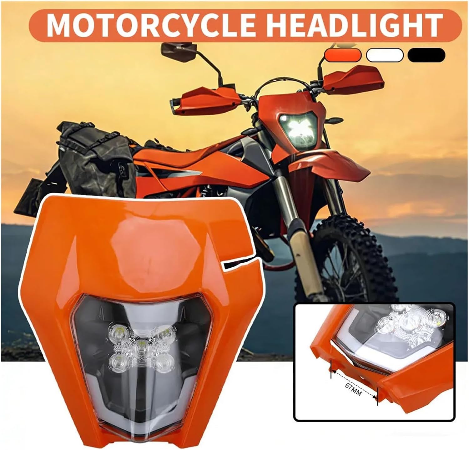 Fit For K-tm EXC EXCF SXF XCF 125 250 350 450 500 Enduro Bike Headlight Light Plate BikeHead Lamp Mask Motorcycle Parts(Orange)