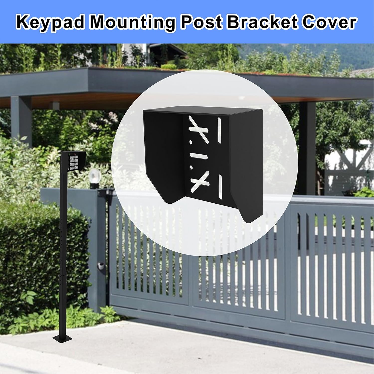 Waterproof Cover Keypad Mounting Post Bracket, Pedestal Mount for Keyboard Protector Cover on Automatic Gate Opener Systems Garage Door Black