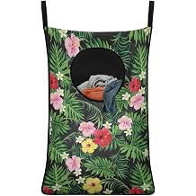Colorful Flower Hanging Laundry Storage Bag Tropical Leaves Laundry Hamper with Large Opening and Stainless Steel Zip,Durable Hanging Laundry Hamper Bag Behind Door Space Saving