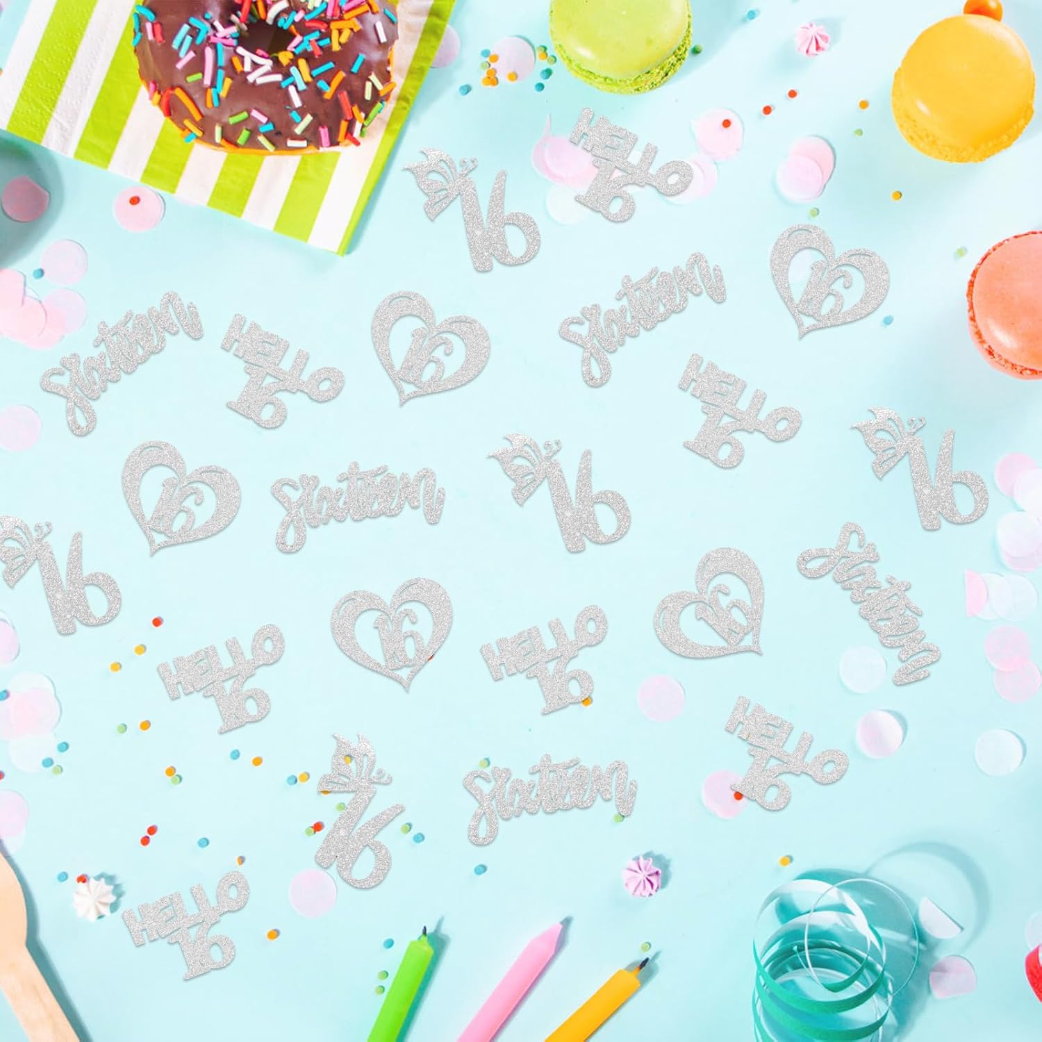 150 PCS 16th Birthday Decorations for Girls, Silver Glitter Happy Sweet Sixteen Confetti, Sweet 16, hello 16, 16 and Fabulous Table Scatter, Happy 16th Birthday Party Decorations Supplies