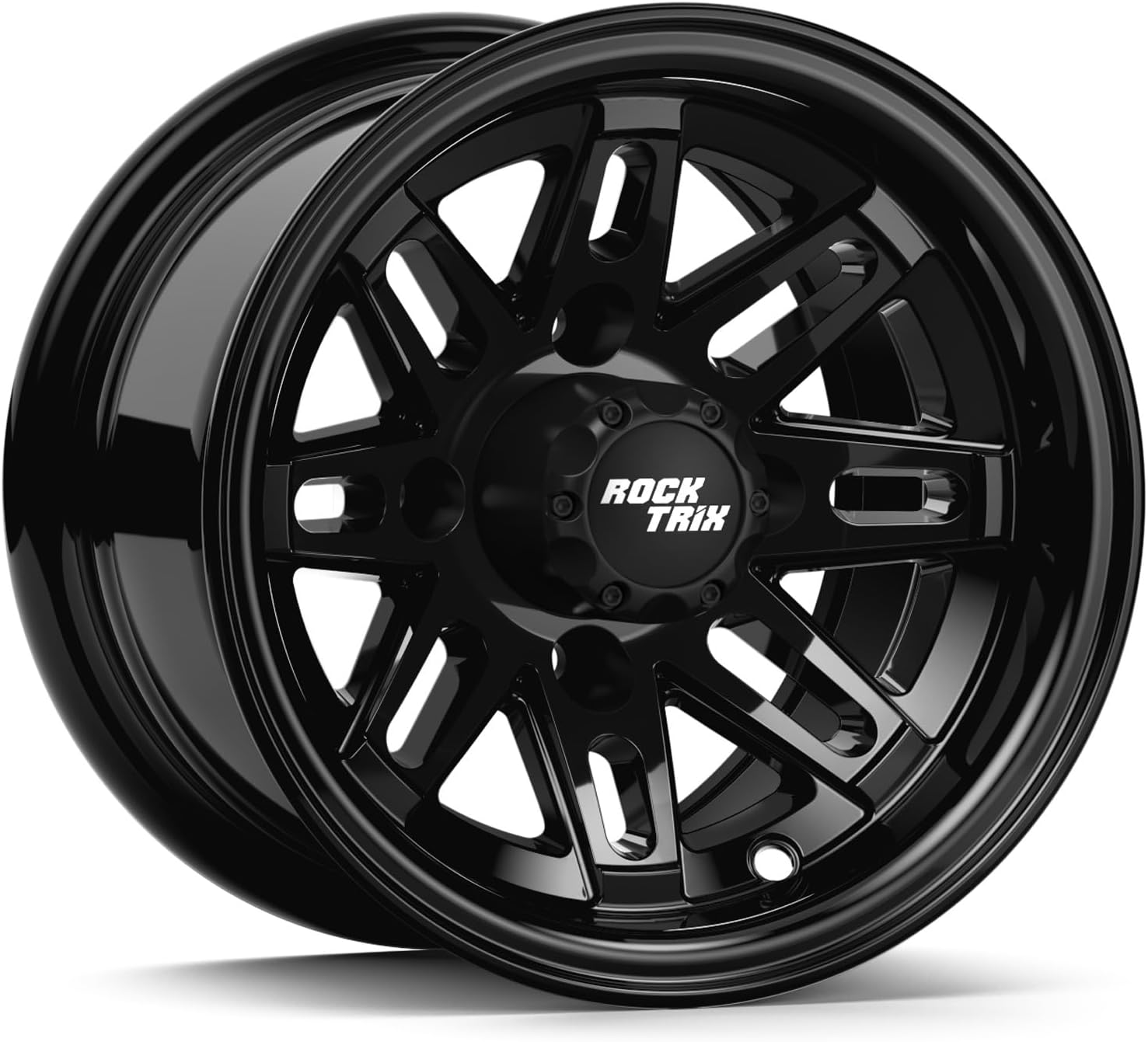 RockTrix RT103 10 inch Golf Cart Wheel, 10x7 Gloss Black Rim, Compatible with Club Car EZGO and for Yamaha Golf Carts, 4x4 4x101.6 Bolt Pattern, Single Wheel