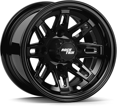 RockTrix RT103 10x7 Golf Cart Wheel, 3+4 Offset, Gloss Black, 1pc Single