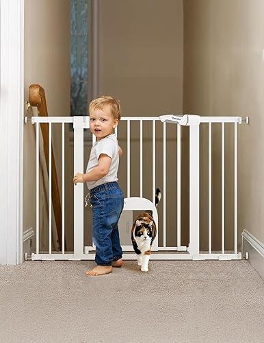 Miniatura 79 de Babelio Puerta para bebé con puerta ajustable para gatos, cierre automático de 29-43 pulgadas, puerta duradera para mascotas para escaleras, puertas