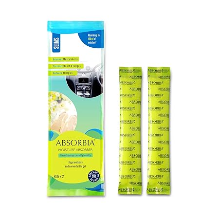 Absorbia Moisture Absorber | Absorbia Slim Sachet Pack of 2(80g X 2) | Absorbs 160ml Each | Dehumidifier for Cars, Drawers, Bed boxes & Shoe Racks| Fights Against Mould, Fungus & Musty smells�