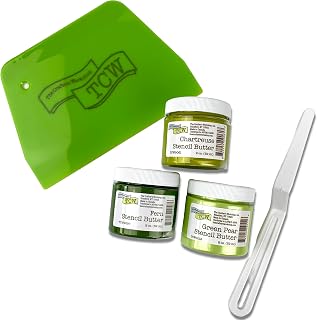 The Crafter's Workshop Garden Path Paint Set and Art Kit – Stencil Butter Starter Kit with 3 Colors in 2-oz Jars of Paint Paste + 2 Tools – DIY Painting Set for Canvas, Journals & More