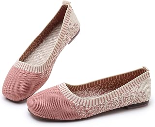 RVROVIC Women's Knit Square Toe Ballet Flats, Slip‑On Casual Flat Shoes | Soft flexible knit upper for all‑day comfort. Breathable & lightweight, easy slip‑on, great for walking, travel & office wear