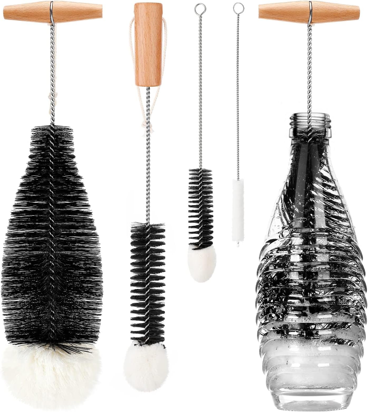 4 Pack Multi-Purpose Bottle Cleaning Brushes, Long Handle Narrow Neck Brush Set for Wine Glasses, Baby Bottles, Straws and Tubes, Durable Cup and Kettle Cleaner