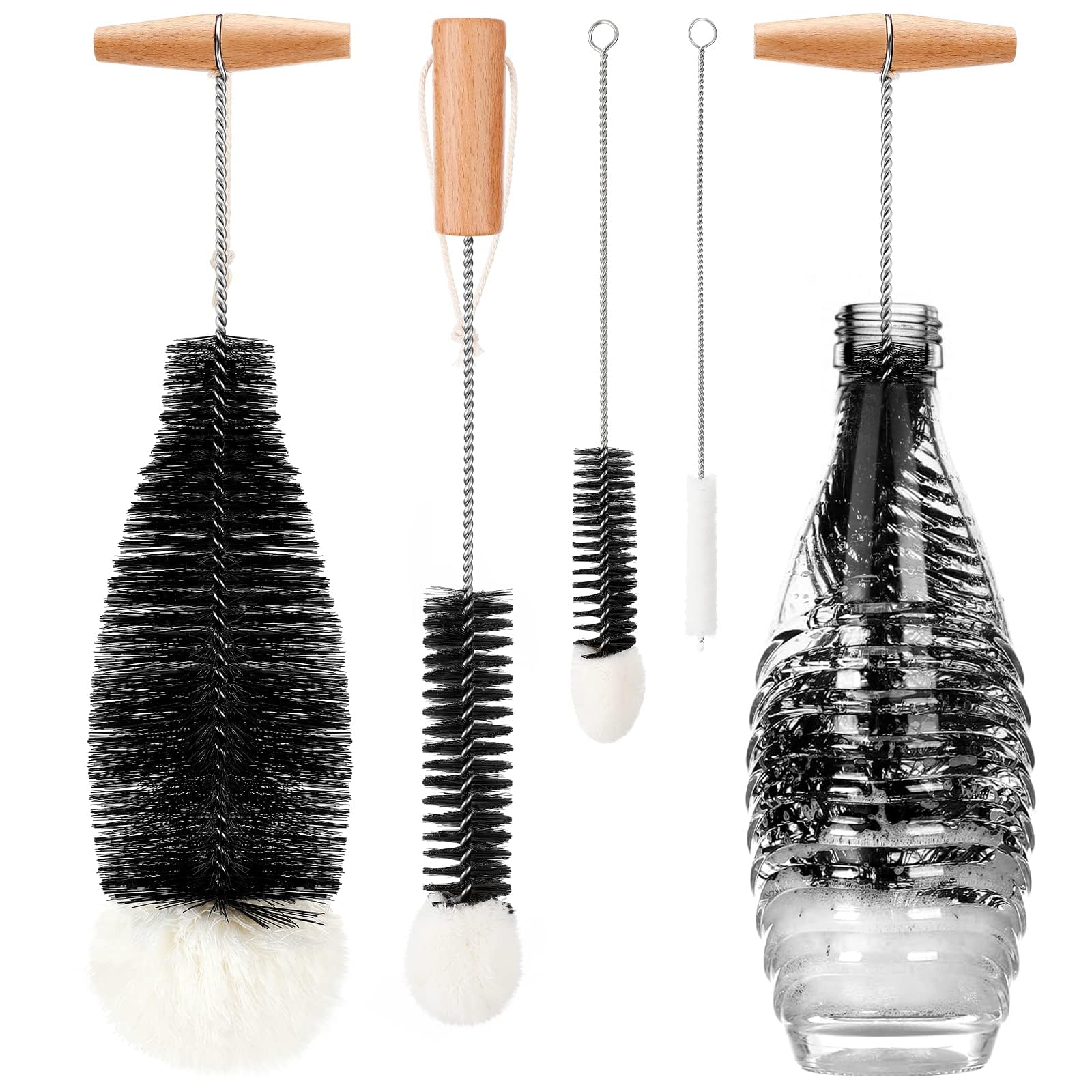 4 Pack Multi-Purpose Bottle Cleaning Brushes, Long Handle Narrow Neck Brush Set for Wine Glasses, Baby Bottles, Straws and Tubes, Durable Cup and Kettle Cleaner